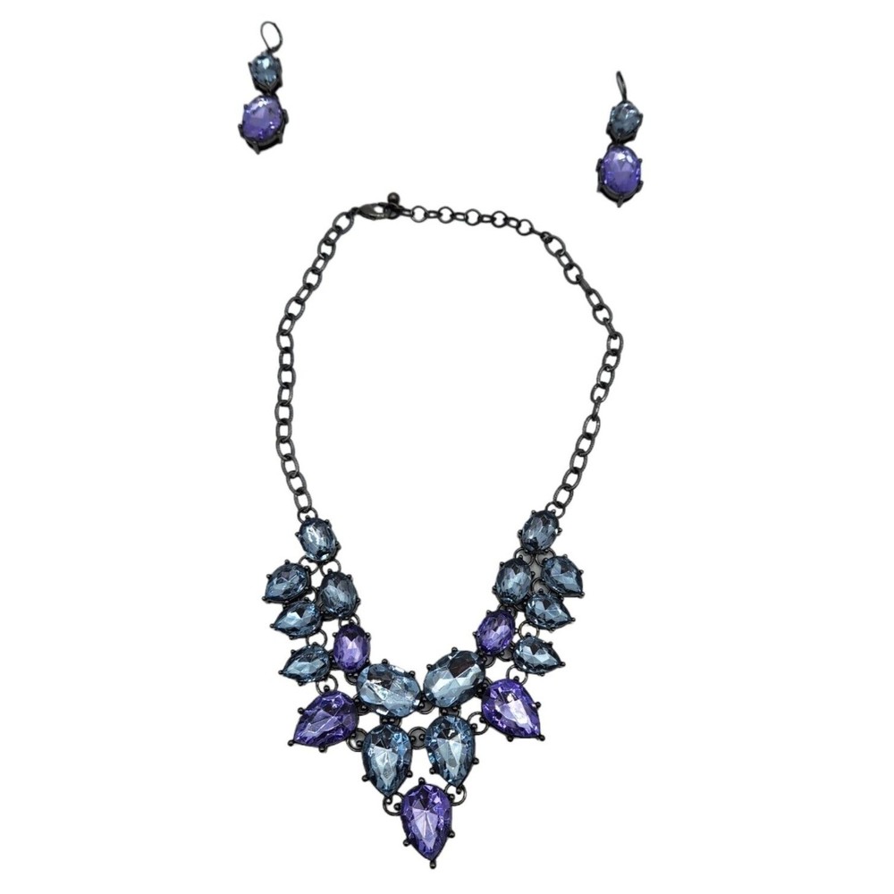 Bling Necklace and Earring Set Real Collectibles by Adrienne Blue Purple - Picture 2 of 11